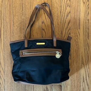 Michael Kors Black Tote with Brown Trim